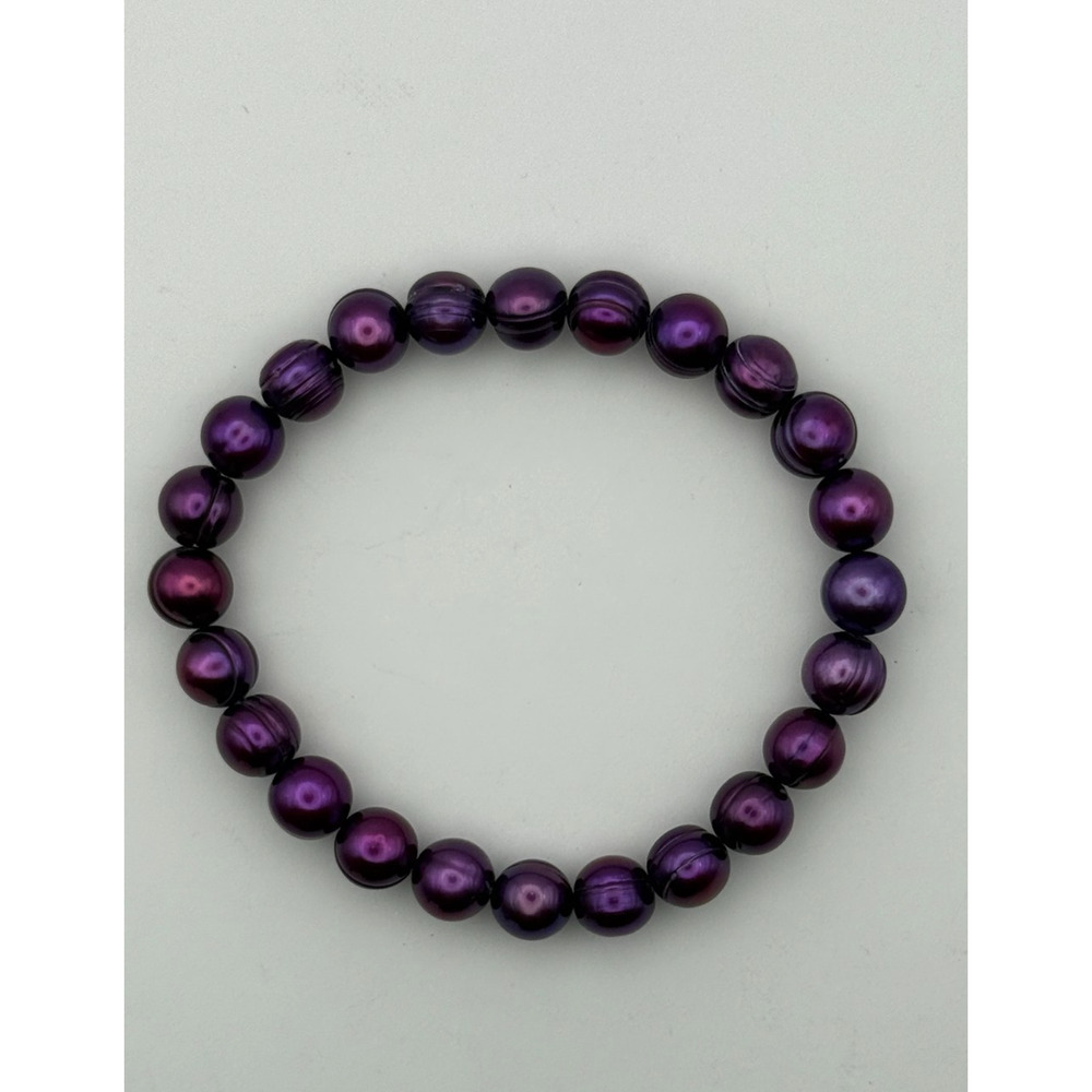 Genuine Cultured Freshwater Ringed Pearl Stretch Bracelet Purple 5mm Women’s 7” - Picture 2 of 7